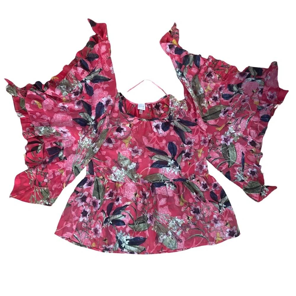 Cupio Pink Floral Tunic Top Blouse Size Medium - Picture 2 of 7